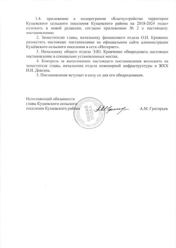 О внесении изменений в постановление администрации Кущевского сельского поселения Кущевского района от 31 октября 2017 года № 499 «Об утверждении муниципальной программы «Формирование современной городской среды Кущевского сельского поселения Кущевского района на 2018-2024 годы»»