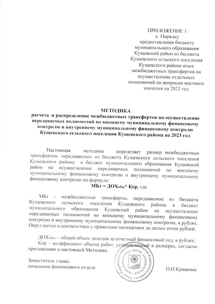 Об утверждении Порядка предоставления бюджету муниципального образования Кущевский район из бюджета Кущевского сельского поселения Кущевского района иных межбюджетных трансфертов на осуществление отдельных полномочий по решению вопросов местного значения  на 2023 год