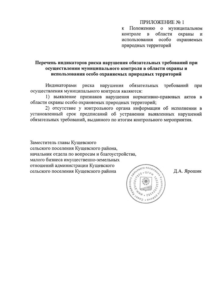 О внесении изменений в решение Совета Кущевского сельского поселения Кущевского района № 161 от 24 ноября 2021 года «Об утверждении Положения о муниципальном контроле в области охраны и использования особо охраняемых природных территорий»