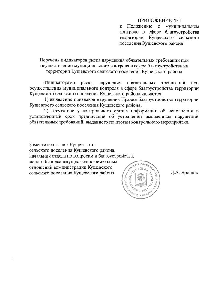 О внесении изменений в решение Совета Кущевского сельского поселения Кущевского района № 160 от 24 ноября 2021 года «Об утверждении Положения о муниципальном контроле в сфере благоустройства на территории Кущевского сельского поселения Кущевского района»